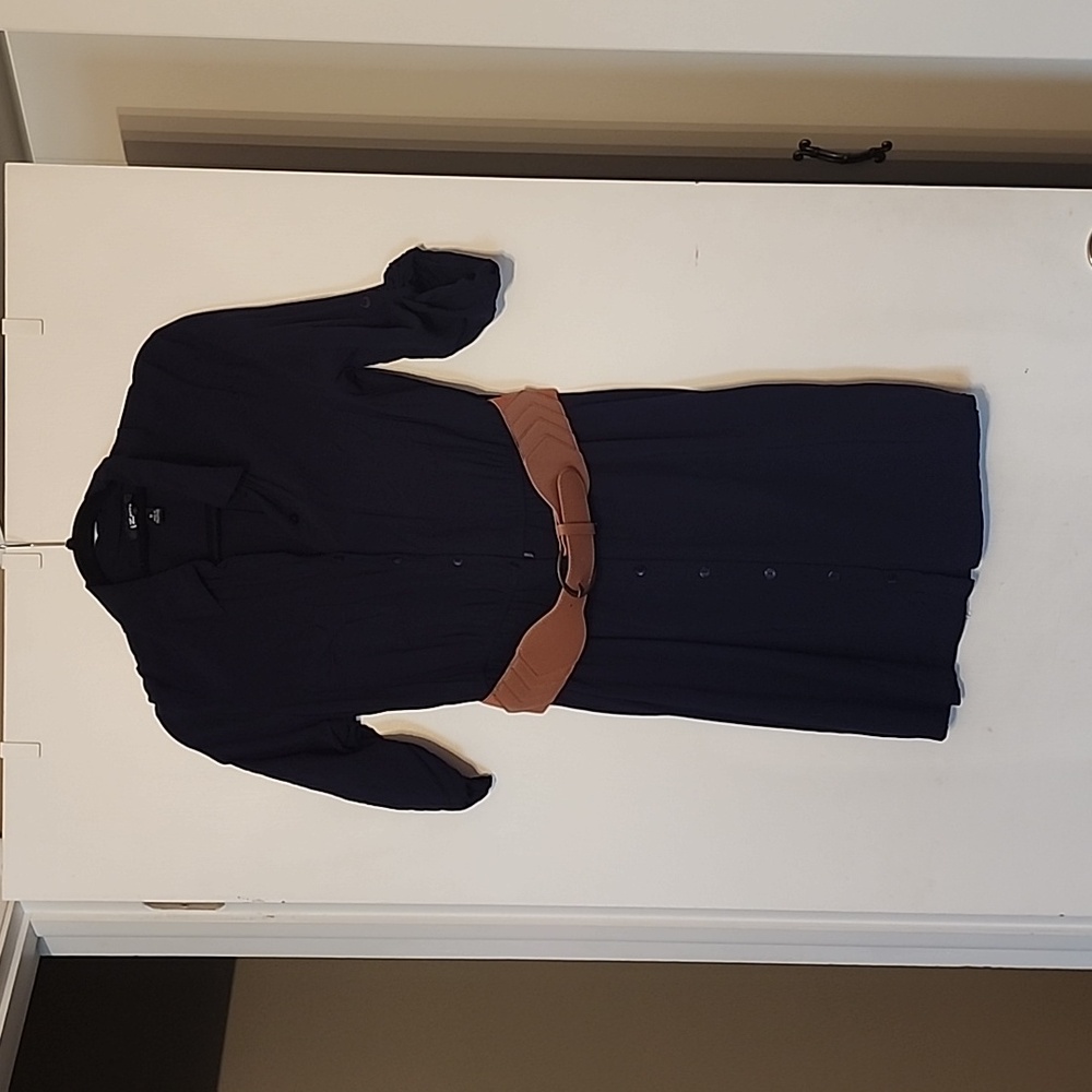 Navy Button Down Dress with Belt, size medium